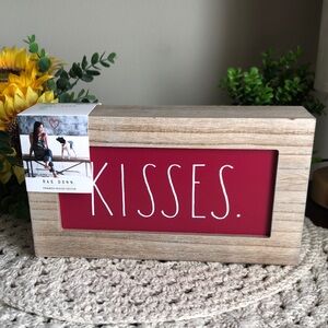 Rae Dunn Red 'Kisses' Wood Frame Tabletop Desk Decor Sign